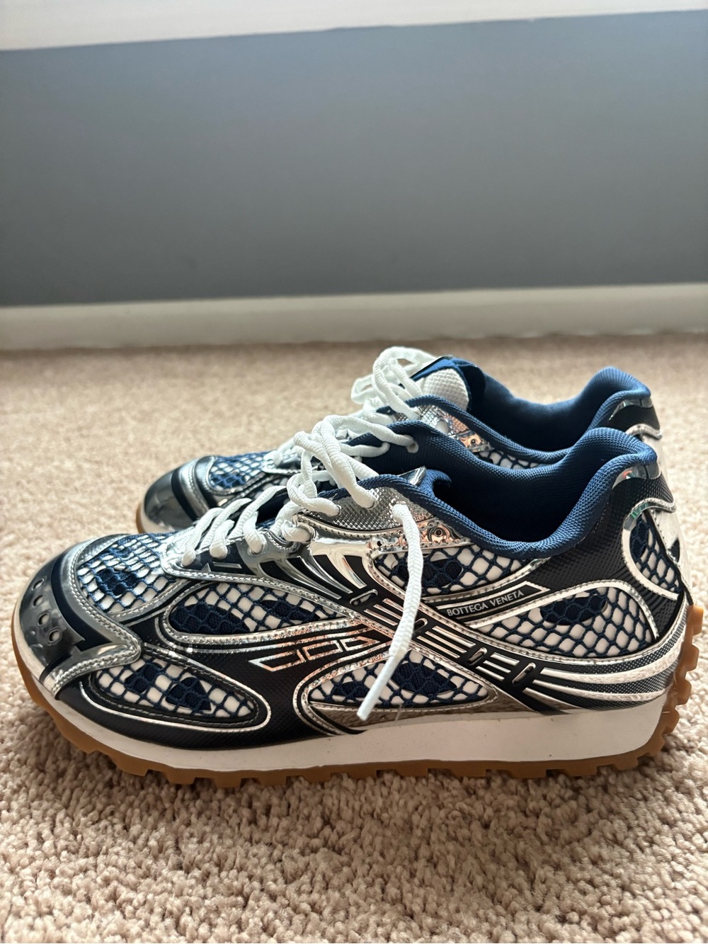 Bottega Veneta Navy and Silver Men's Runner Sneakers
